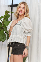 Smocked Peasant Blouse – Puff Sleeve Boho Style with Feminine Flair