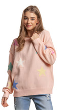 ADORA Stars Pattern Round Neck Drop Shoulder Sweater