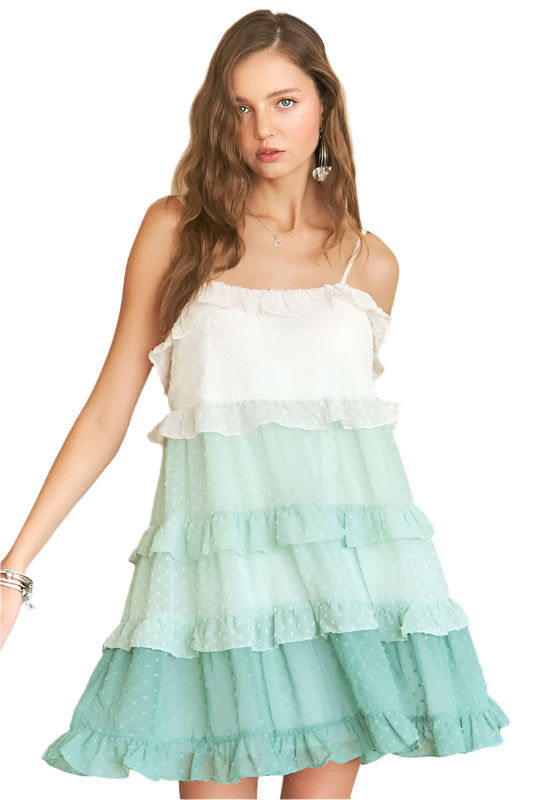 ADORA Swiss Dot Ruffled Tiered Mini Dress