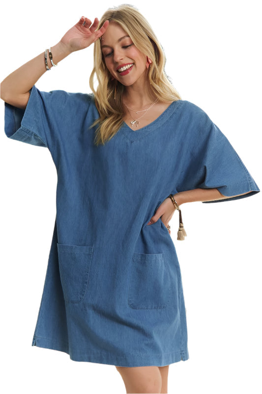 ADORA V-Neck Half Sleeve Mini Denim Dress