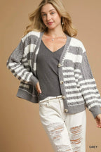Cable-Knit Stripe Button-Up Cardigan – Chic Cozy Layering Sweater