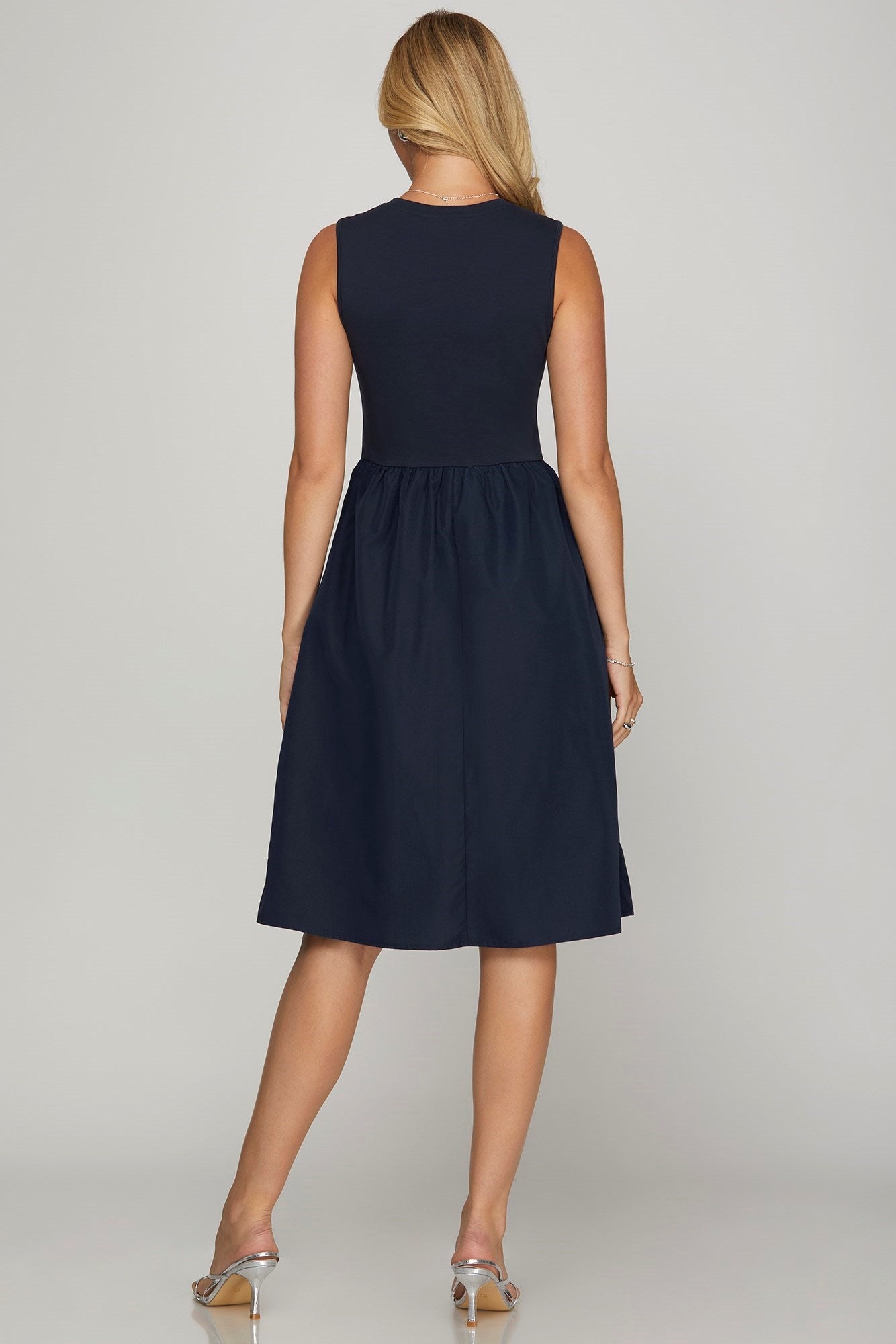 She + Sky Sleeveless Poplin Woven Midi Dress with Pockets