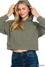 Drop Shoulder Ribbed Crop Hoodie