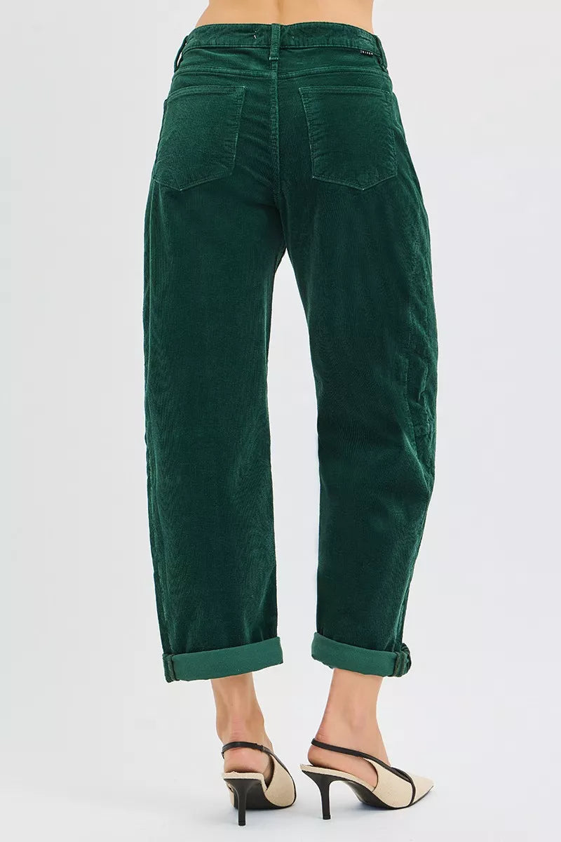 Risen Women's High Rise Crop Barrel Corduroy Pants