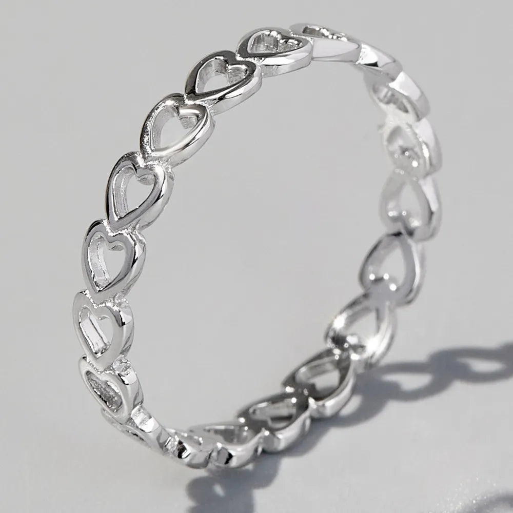 925 Sterling Silver Heart Link Ring – Dainty Romantic Jewelry