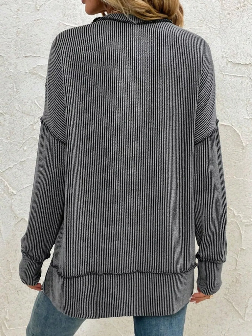 Side Slit Round Neck Dropped Shoulder Sweatshirt – Relaxed Casual Fit
