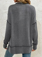 Side Slit Round Neck Dropped Shoulder Sweatshirt – Relaxed Casual Fit