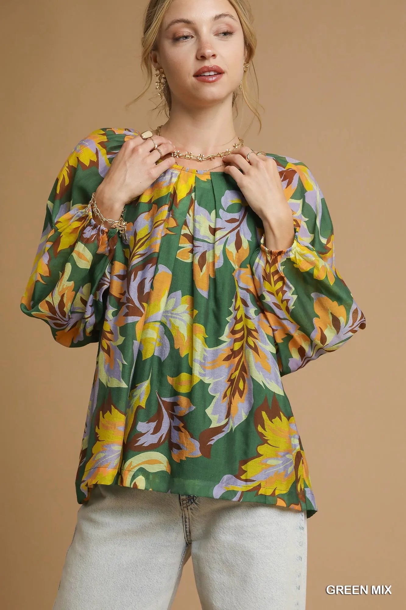 Abstract Print Balloon Sleeve Blouse – Chic Statement Top