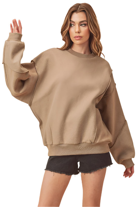 Aemi + Co Exposed Seam Round Neck Drop Shoulder Sweatshirt