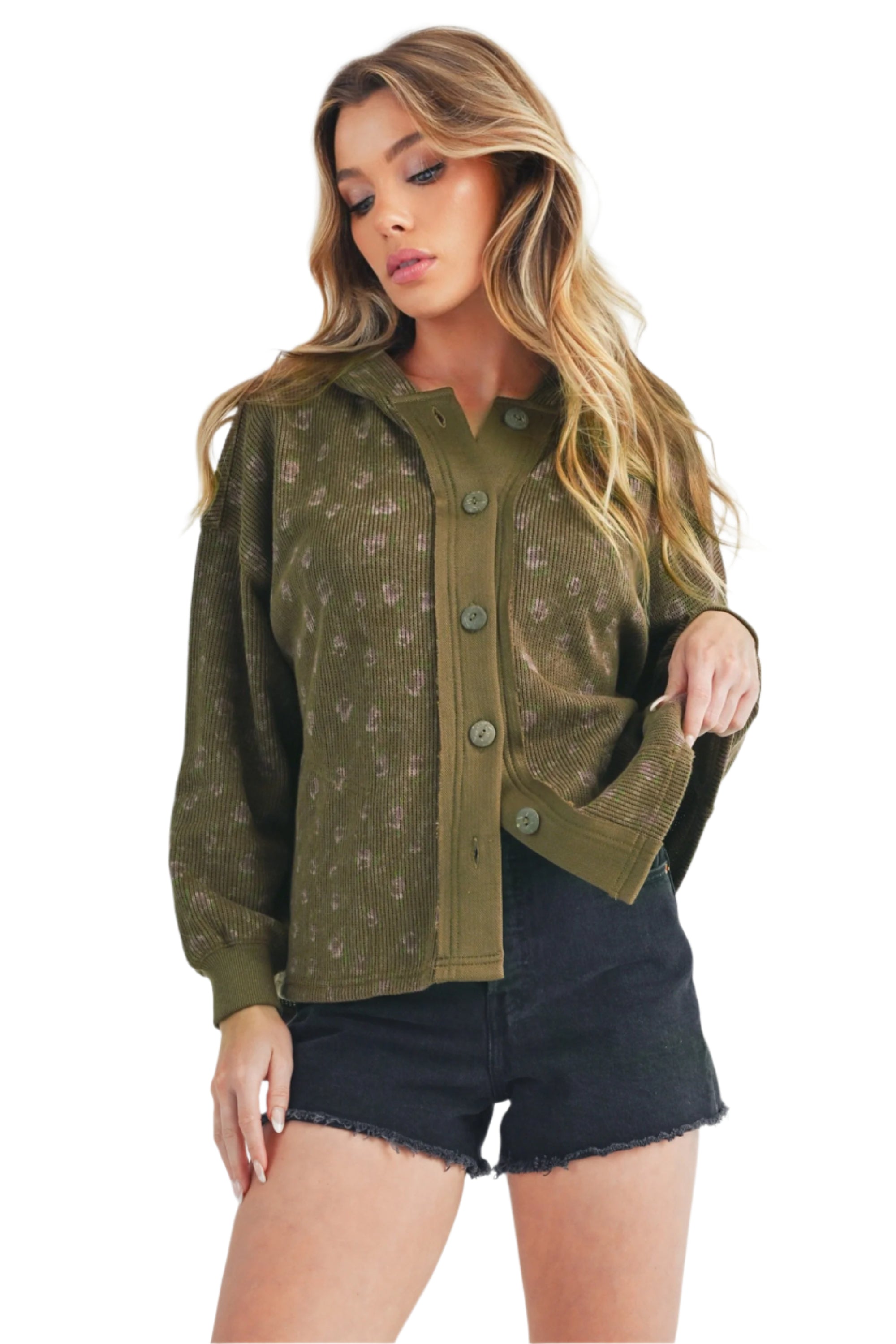 Aemi + Co Floral Button Up Hooded Jacket