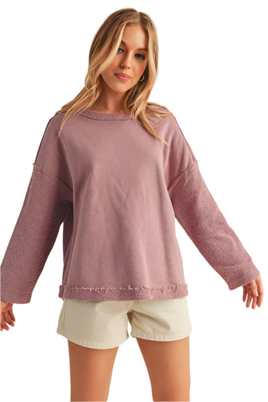 Aemi + Co Frayed Edge Round Neck Sweatshirt
