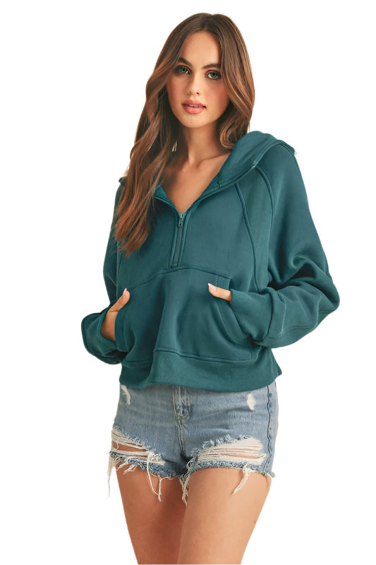 Aemi + Co Half Zip Raglan Sleeve Hoodie with Kangaroo Pocket