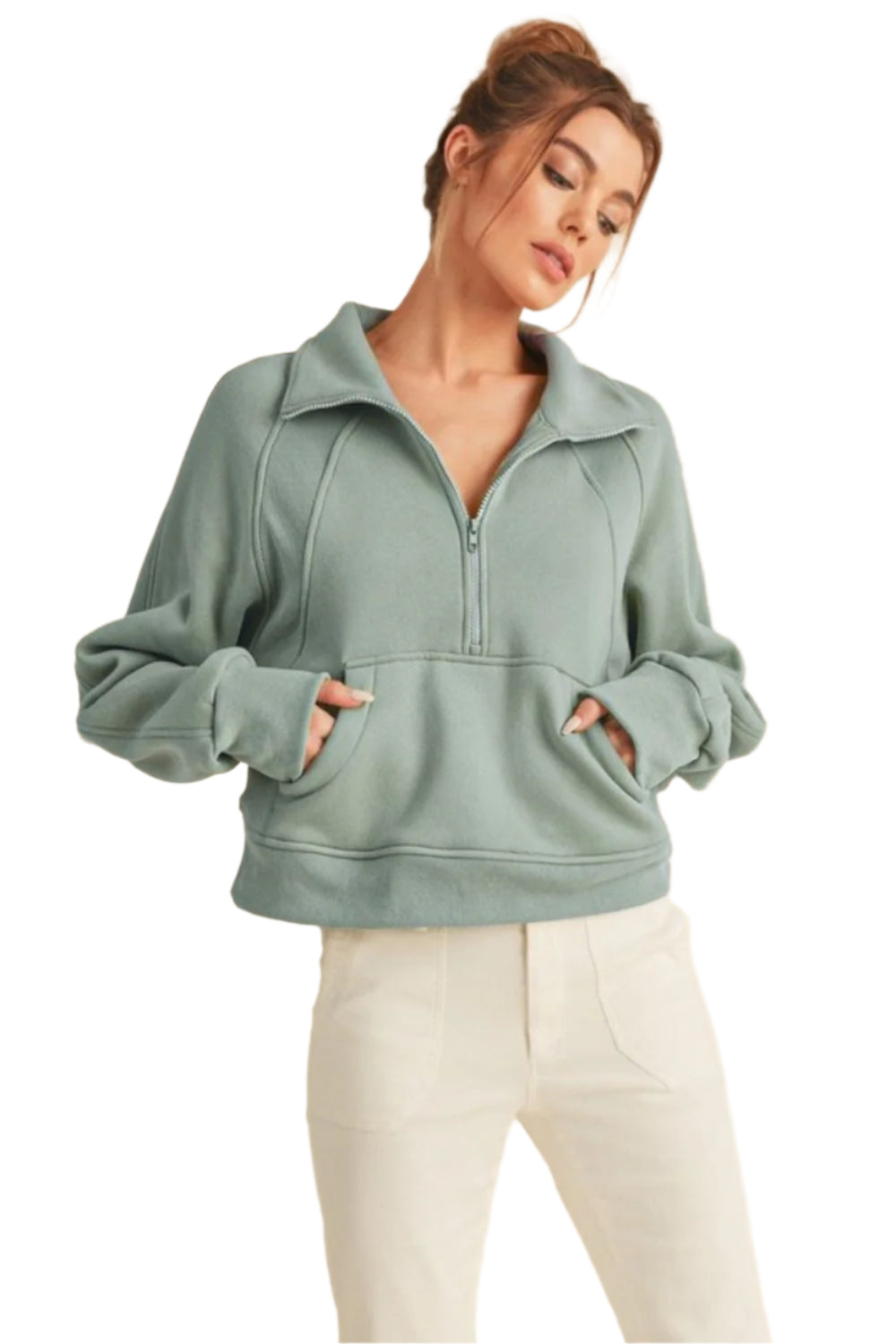 Aemi + Co Half Zip Raglan Sleeve Sweatshirt with Kangaroo Pocket