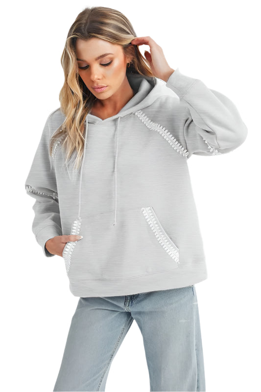 Aemi + Co Lace Detail Drawstring Hoodie with Kangaroo Pocket