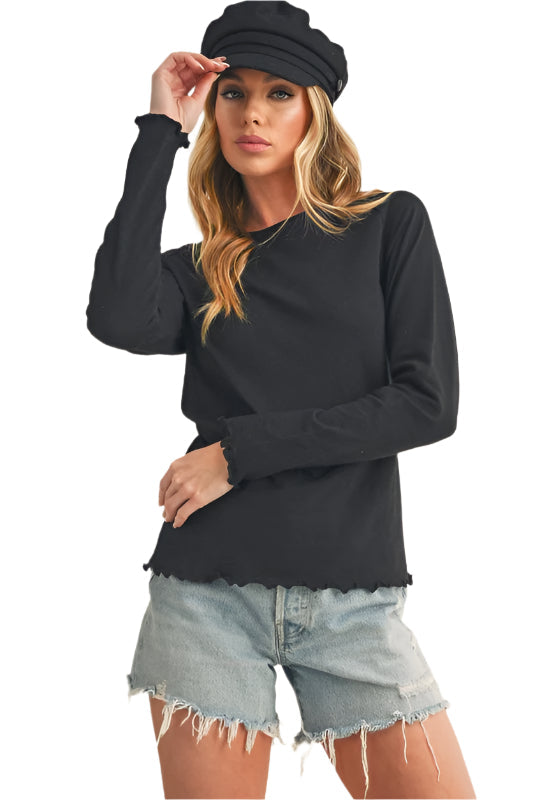 Aemi + Co Lettuce Hemline Round Neck Raglan Sleeve T-Shirt