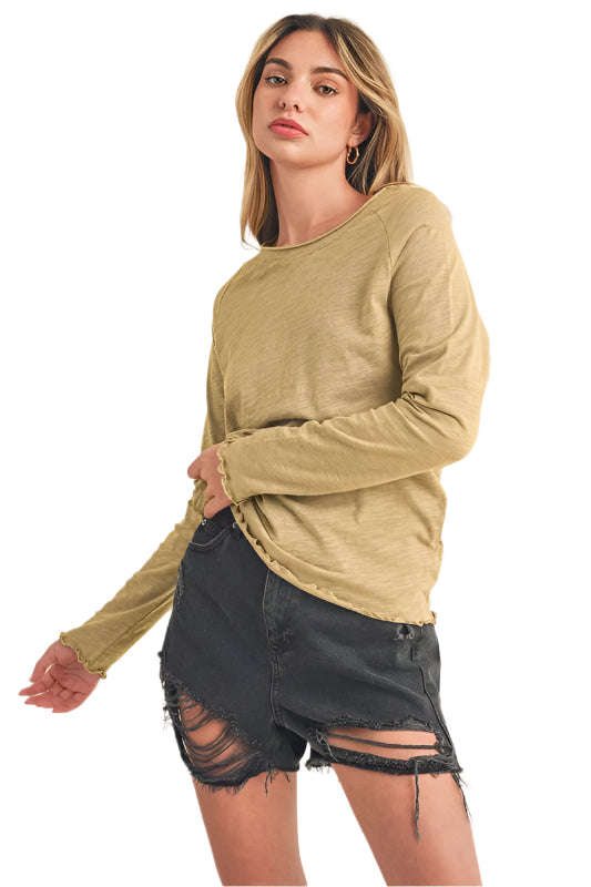 Aemi + Co Lettuce Hemline Round Neck Raglan Sleeve T-Shirt