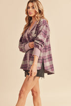 Aemi + Co Side Slit Patch Pocket Plaid Button Down Jacket
