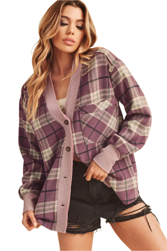 Aemi + Co Side Slit Patch Pocket Plaid Button Down Jacket
