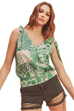 Aemi + Co Smocked Hem Printed Surplice Tank