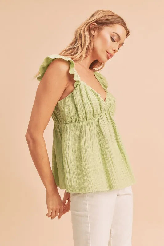 Aemi + Co Sweetheart Neck Ruffled Strap Top
