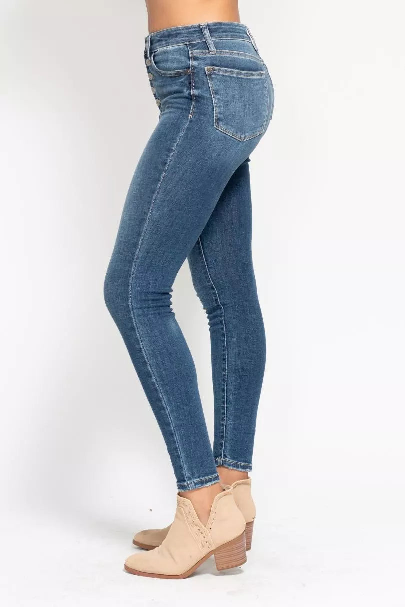 Judy Blue High Rise Button Fly Skinny Jeans – Flattering Trendy Fit