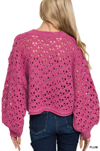 Oversized Cropped Crochet Knit Sweater Trendy & Boho Layering Piece