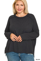 Exposed-Seam Corded Rib Long Sleeve Top – Textured, Trendy & Versatile