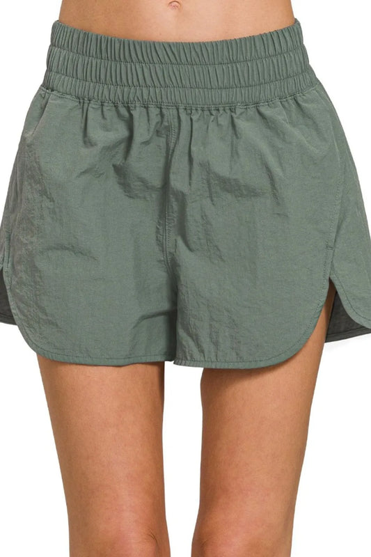 Smocked Waist Windbreaker Running Shorts – Lightweight & Stylish