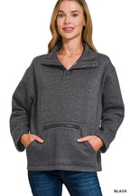 Zenana Fleece Washed High Neck Sweatshirt – Cozy Style with Kangaroo Pocket