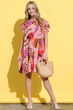 And The Why Printed Double Ruffles Sleeve Dress
