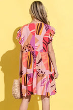 And The Why Printed Double Ruffles Sleeve Dress