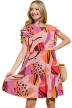 And The Why Printed Double Ruffles Sleeve Dress