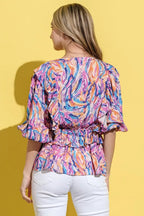 And The Why Printed Lantern Sleeve Blouse