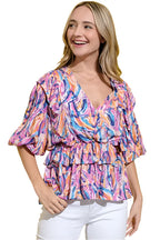 And The Why Printed Lantern Sleeve Blouse