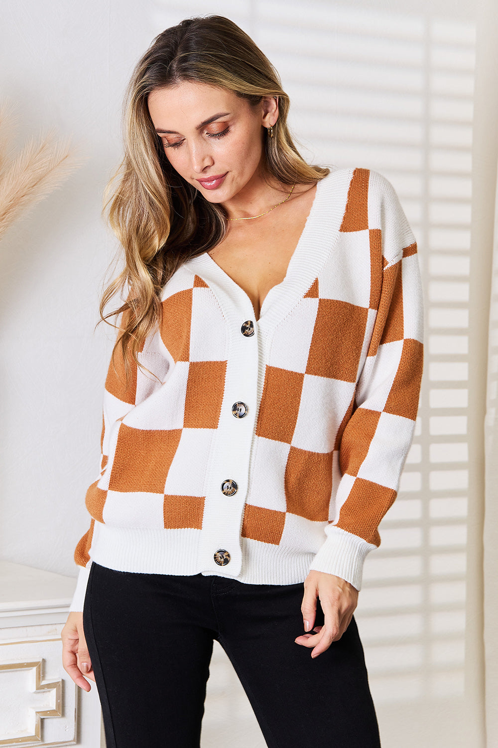 Angel Wings Button-Up V-Neck Dropped Shoulder Cardigan