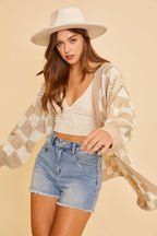 Annie Wear Checkered Open Front Drop Shoulder Cardigan