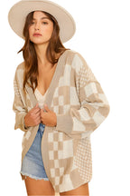 Annie Wear Checkered Open Front Drop Shoulder Cardigan