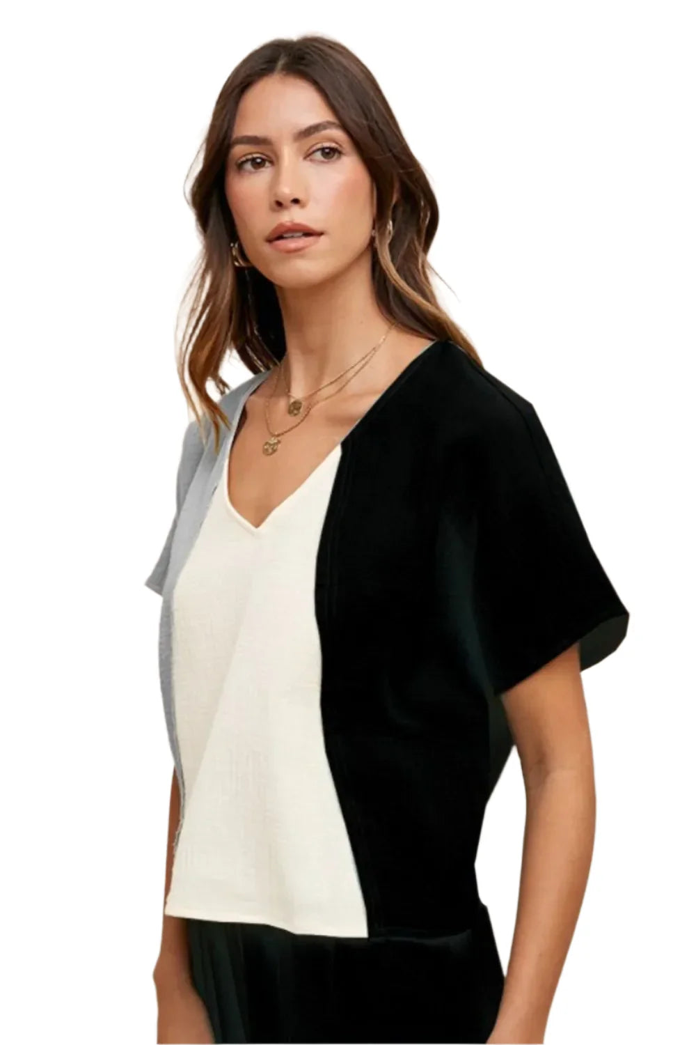 Annie Wear Color Block Cotton Gauze V-Neck Top