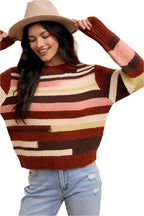 Annie Wear Color Block Round Neck Long Sleeve Sweater