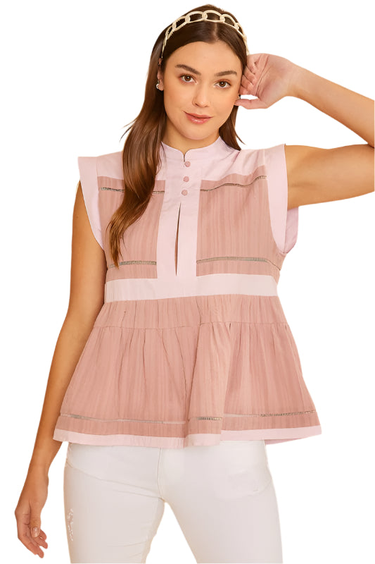 Annie Wear Contrast Trim Peplum Button Detail Blouse