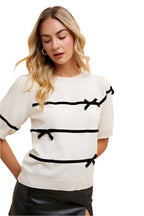 Annie Wear Striped Bow Round Neck Knit Top