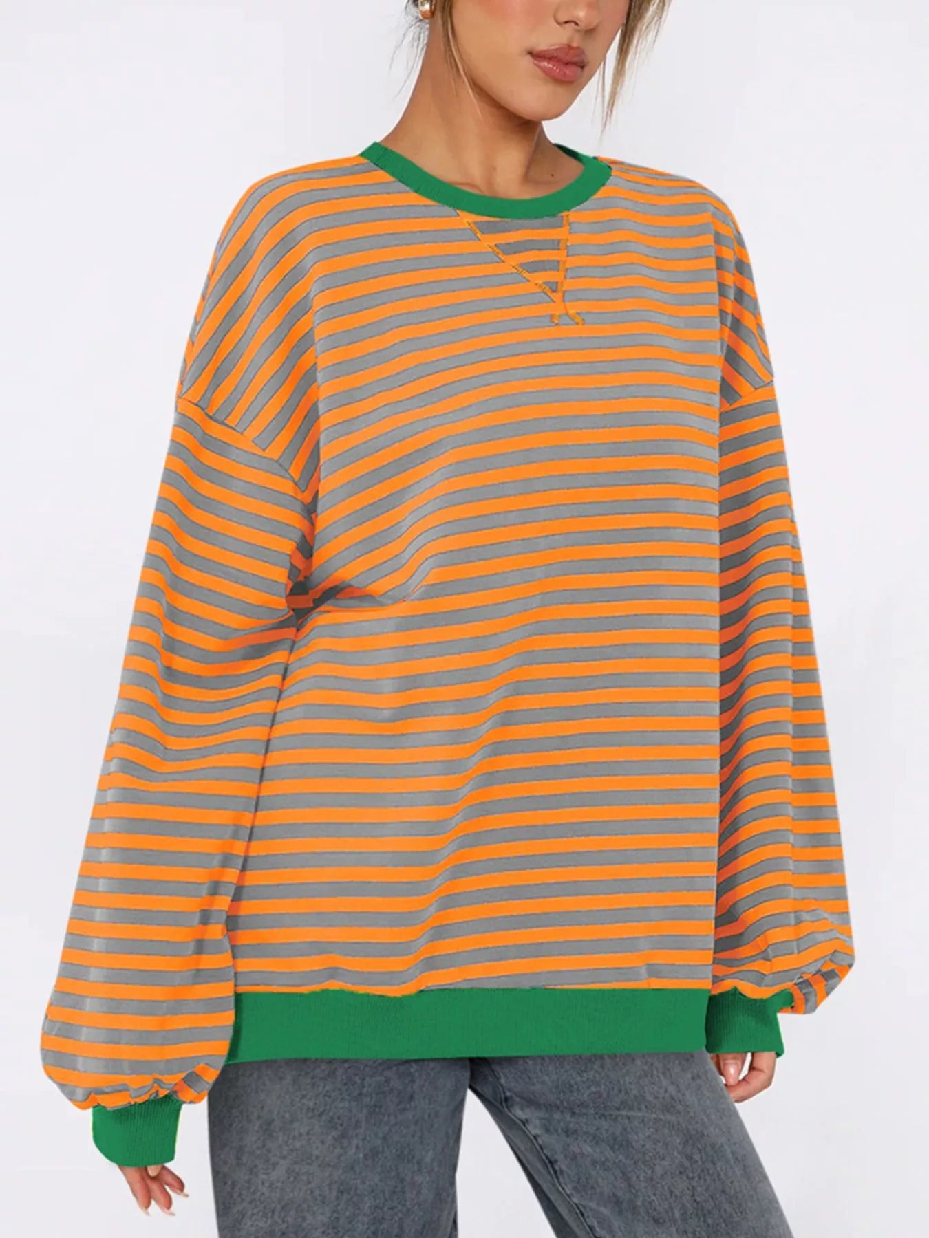 Striped Round Neck Long Sleeve Sweatshirt – Casual Everyday Style