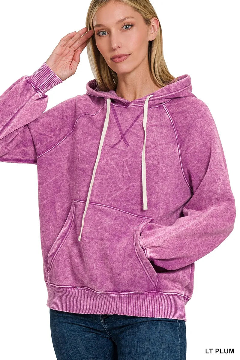 Acid Wash Fleece Hoodie with Kangaroo Pocket – Cozy & Edgy Style