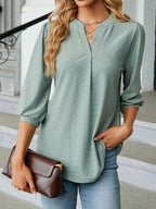 Notched 3/4 Sleeve Casual Top – Effortless Everyday Style