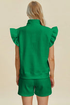 Textured Flounce Sleeve Top & Shorts Set – Stylish & Comfy 2-Piece