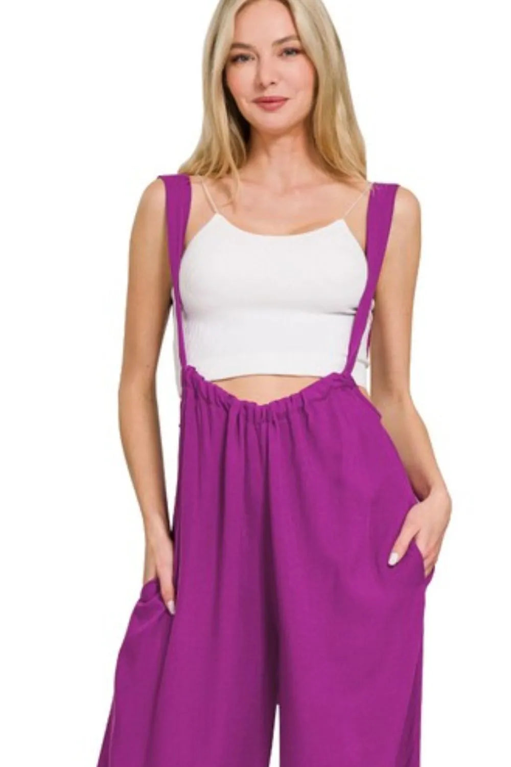 Woven Tie Back Suspender Jumpsuit – Chic, Playful & Adjustable Fit