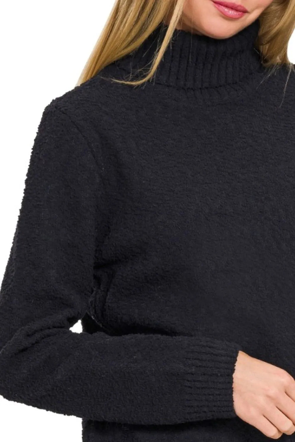 Black Turtleneck Sweater – Textured Knit & Relaxed Fit