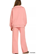 Zenana Scuba Collared Pullover & Pants Set – Chic Modern Lounge Look