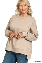 Zenana Fleece Hi-Low Boyfriend Sweatshirt with Pockets