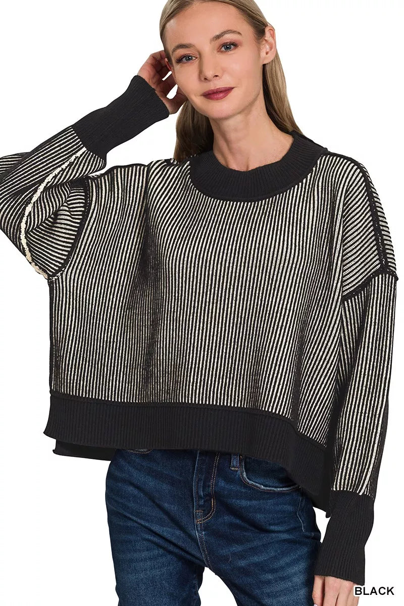 Zenana Ribbed Two-Tone Exposed Seam Sweater – Modern Cozy Style